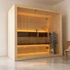Finse sauna S-Line Nordiq 210 Single in een poolhouse met uitzicht op de tuin