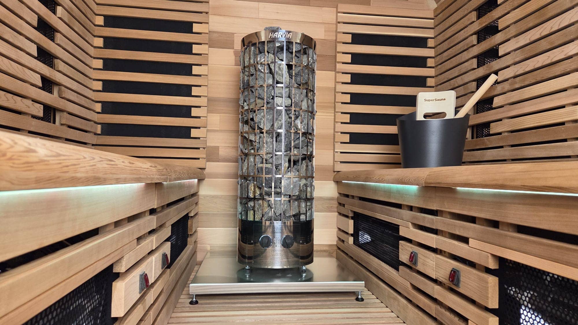 Buiten Barrel sauna met infrarood Red Cedar hout