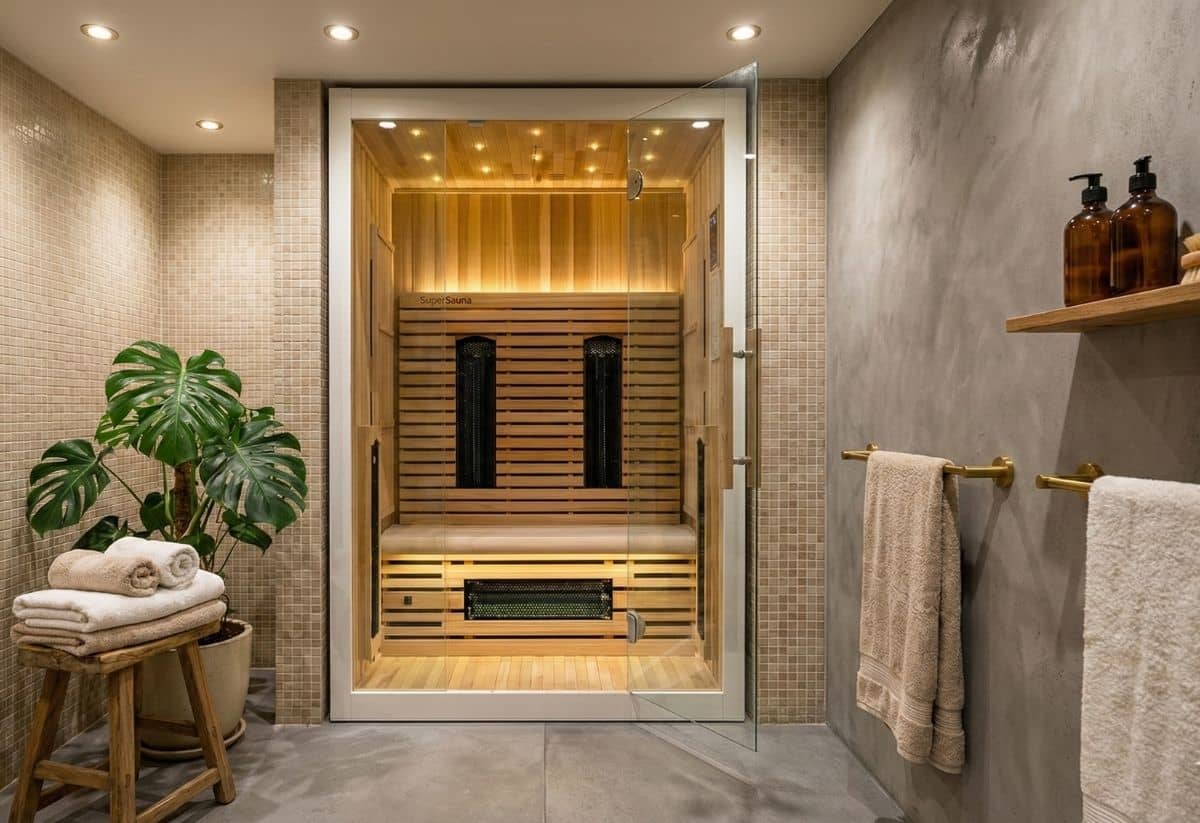 Compacte infrarood sauna voor 1 tot 2 personen met glazen deur en therapeutische warmtestraling