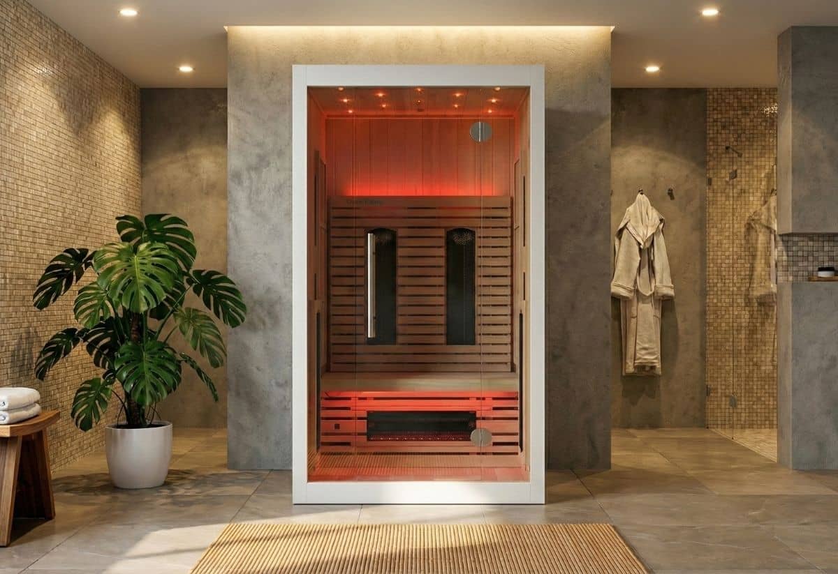 Compacte infrarood sauna voor 1 tot 2 personen met glazen deur en therapeutische warmtestraling