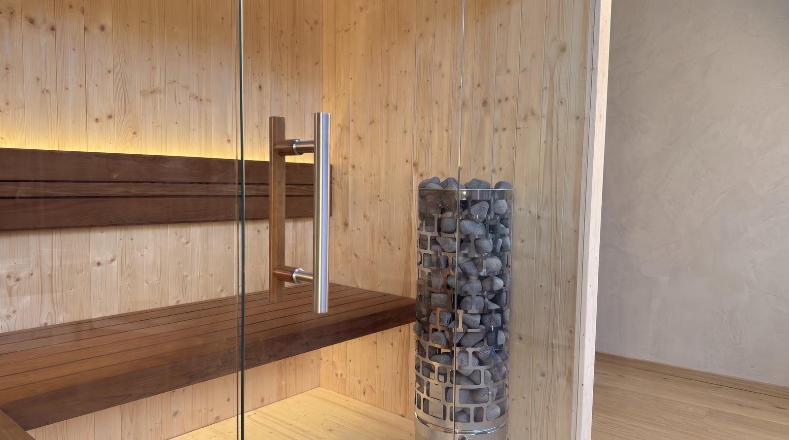 Finse sauna S-Line Nordiq 210 Single, greep en saunakachel